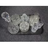 A tray of crystal decanter etc.