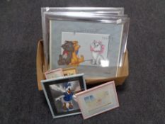 A box containing eight framed nursery prints including Disney Jungle Book and Bambi.