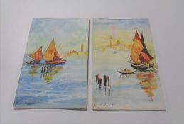 Two Joseph Bagnall watercolours on card depicting boats on water with Persian buildings beyond