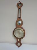 A 19th century banjo aneroid barometer with silvered dial (AF).