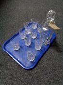 A tray of crystal decanter and further crystal glass.