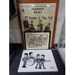 A pine framed Mersey Beats 1962 reproduction print - The Beatles,