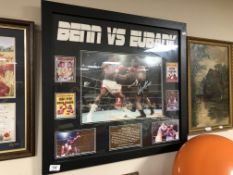 A framed Benn vs Eubank boxing montage from their 1990 and 1993 fights, signed.