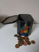 A tin of coins,