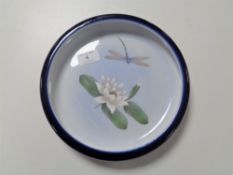 A Royal Copenhagen shallow circular dish with dragonfly and flower decoration,