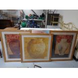 Three contemporary pine framed French prints depicting vases
