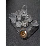 A tray containing crystal to include Stewart crystal, vases, basket, etc.