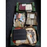 Four boxes of ephemera to include local books, cigarette cards, photo albums, postcards etc.