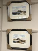 After Tom MacDonald, Bamburgh Castle, a pair of colour prints, signed in pencil to margin,