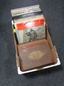 A box of vinyl records, one volume of Old England, a pictorial museum,