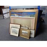 Seven framed pictures to include colour engravings, Newcastle, Gateshead, etc,