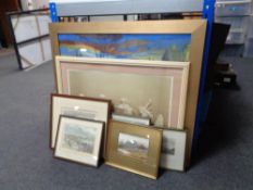 Seven framed pictures to include colour engravings, Newcastle, Gateshead, etc,