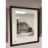 A framed monochrome etching, Lloyd's Bank District Office Newcastle upon Tyne, signed Harding.