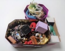 A tray containing a large quantity of costume jewellery to include faux coral necklaces,