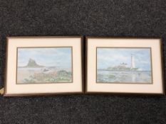 A box containing a quantity of assorted framed pictures and prints including two Doreen Fenwick