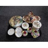 A tray containing assorted china to include Wedgwood Country Days plates, masons,