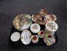 A tray containing assorted china to include Wedgwood Country Days plates, masons,