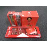 A tray containing Liverpool football memorabilia to include boxed 2019/2020 Champions League mini