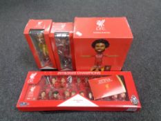 A tray containing Liverpool football memorabilia to include boxed 2019/2020 Champions League mini