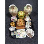 A tray of Coalport cup and saucer, Paragon figure 'Miss Margaret', cottage ware butter dish, etc.