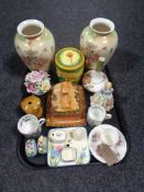 A tray of Coalport cup and saucer, Paragon figure 'Miss Margaret', cottage ware butter dish, etc.