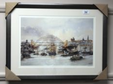 After Tom MacDonald, Steamboats on the Tyne, reproduction in colours, signed in pencil to margin,