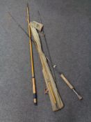 Three two piece fly fishing rods to include a Millbro, Shakespeare, etc.