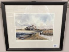 After Tom MacDonald, Bamburgh Castle, reproduction in colours, signed in pencil to margin,