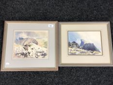 Two framed Vivian Pooley watercolours, 'Wind, Sun and Cloud on Gable' and 'Greengable',