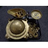 A tray of brass ware to include globe,