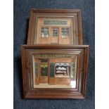 Two display frames containing shop fronts Boulangerie and Pharmacie.