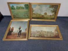 Four gilt framed MCC Portfolio oleographic cricketing prints.