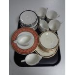 A tray containing assorted Royal Doulton tea china, bowls and milk jugs.