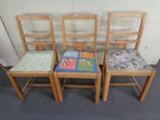 Three 1930's oak dining chairs