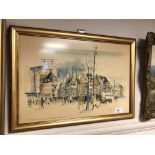 Continental School : Bustling street scene, reproduction in colour, indistinctly signed,