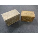 Two brass embossed coal receivers