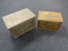 Two brass embossed coal receivers