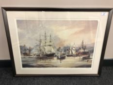 After Tom MacDonald : Shipping on the Tyne, reproduction in colours, signed in pencil,