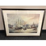 After Tom MacDonald : Shipping on the Tyne, reproduction in colours, signed in pencil,