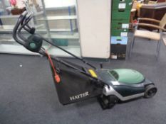 A Hayter Spirit 41 electric lawn mower with grass box