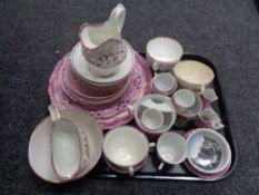 A tray of antique pink lustre tea china, tourist china,