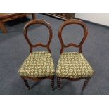 A pair of antique stained beech balloon back chairs.