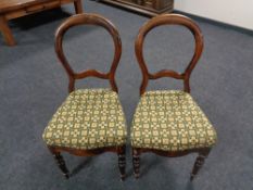 A pair of antique stained beech balloon back chairs.