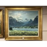 Continental School : Mountain lake scene, oil on canvas, 69 cm x 59 cm, framed.