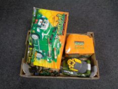 Two boxes containing toys to include Action Man vehicles,