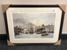 After Tom MacDonald : Shipping on the Tyne, reproduction in colours, signed in pencil,