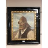 Continental School : Portrait of a fisherman, oil on canvas, 38 cm x 46 cm, indistinctly signed,
