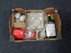 A box of Gordons gin bottle, Sweet dispenser, Maling lustre tea plate and cup etc.