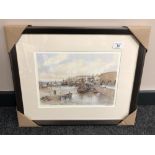 After Tom MacDonald : Seahouses, reproduction in colours, signed in pencil, 21 cm by 30 cm, framed.