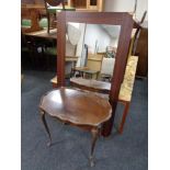 A twentieth century mahogany mirror with walnut pie crust table (as found)